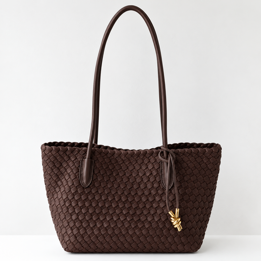 The Mia woven suede tote bag in chocolate brown