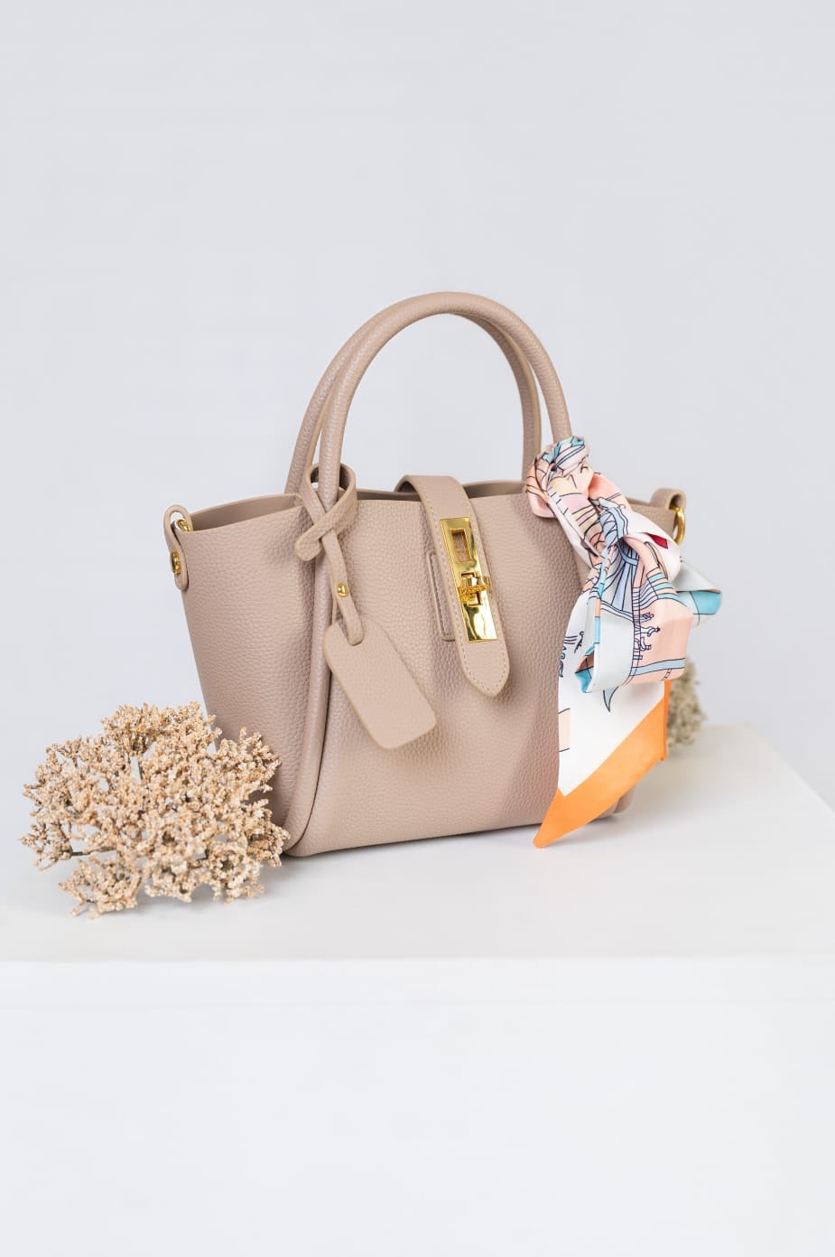 The Lilibet Top-Grain Leather Handbag with Silk Scarf