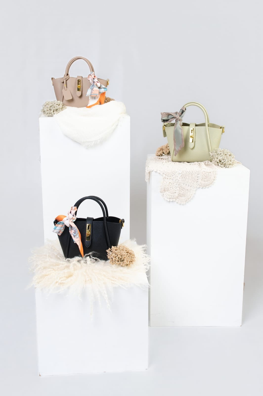 The Lilibet Top-Grain Leather Handbag with Silk Scarf